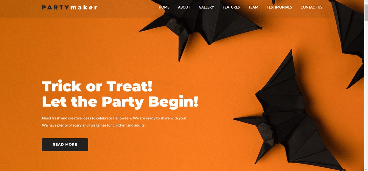 Partymaker Holiday Landing page