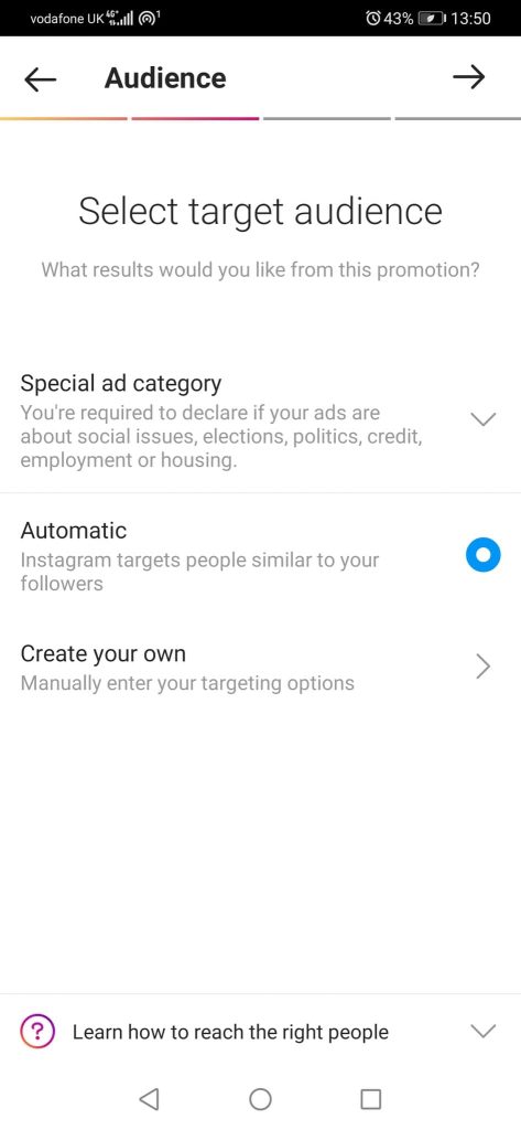 select target audience for instagram ad