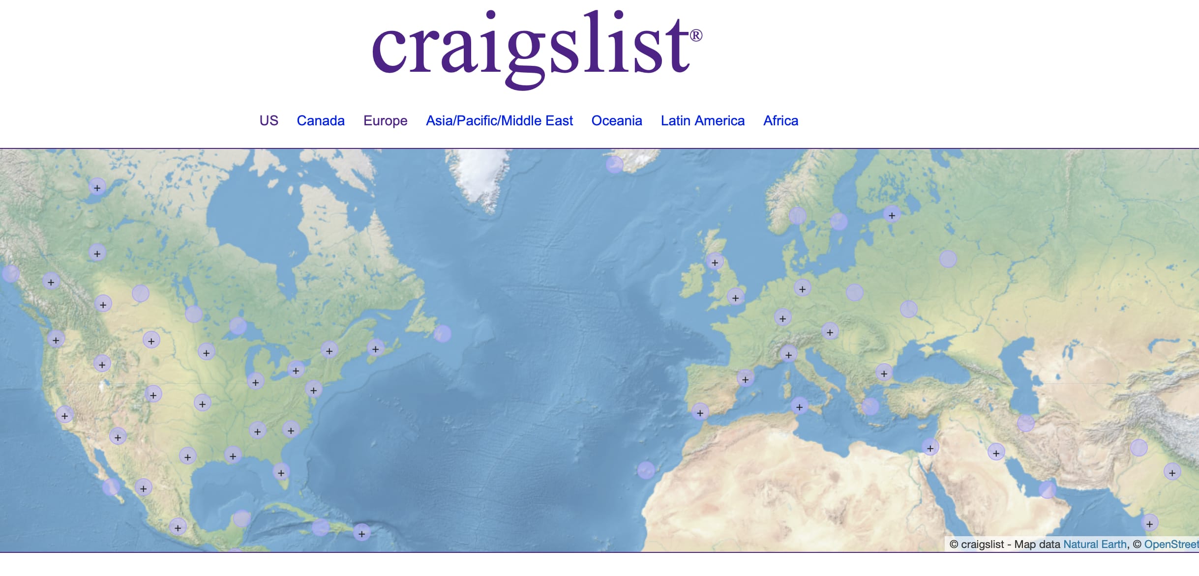 Craigslist homepage