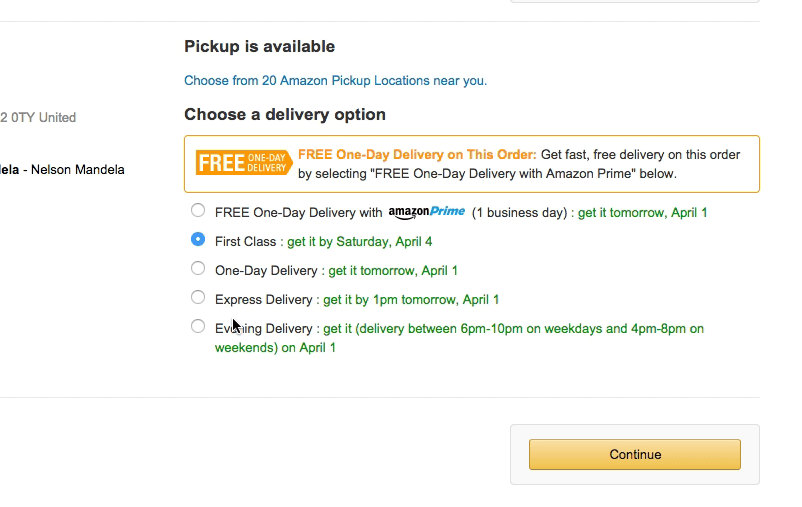 Amazon’s shipping order showing delivery date