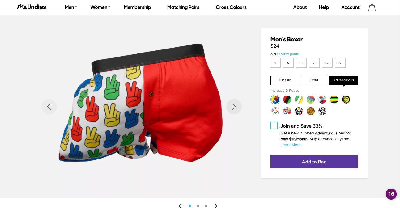 MeUndies Product page